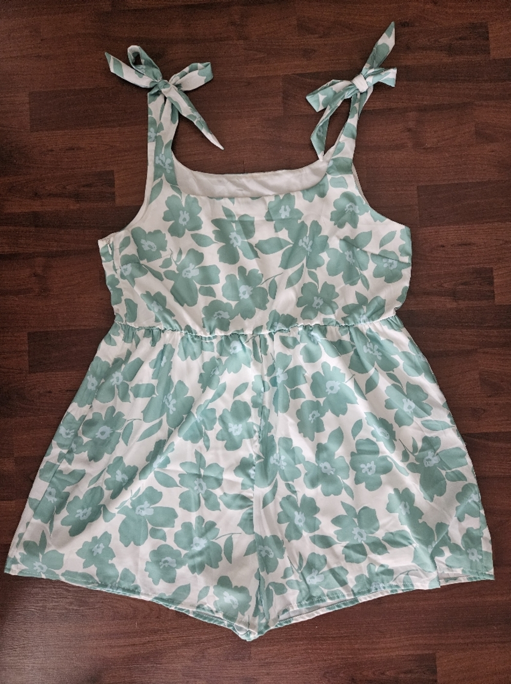 Floral Sleeveless Jumpsuit Romper in Mint and White